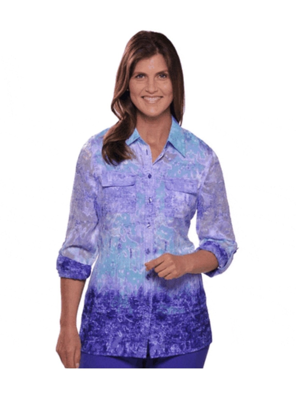 Allison Daley Blue Purple Ombre Burnout Button Down Blouse - Size 10